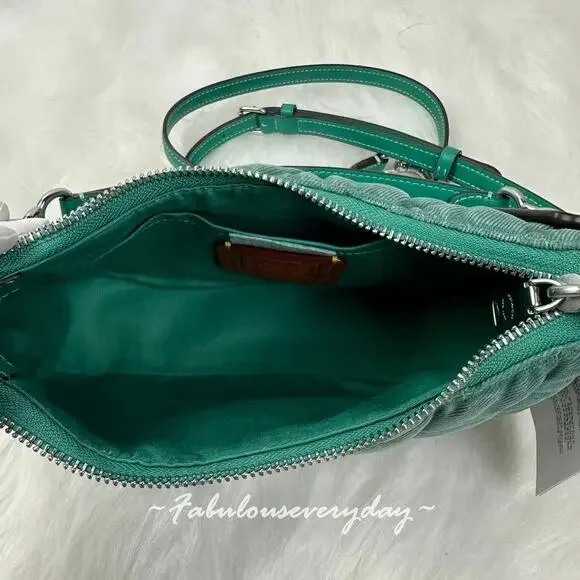 Coach Teri Shoulder Bag Crossbody In Quilted Denim/Green CBG86 NWT - Picture 8 of 10